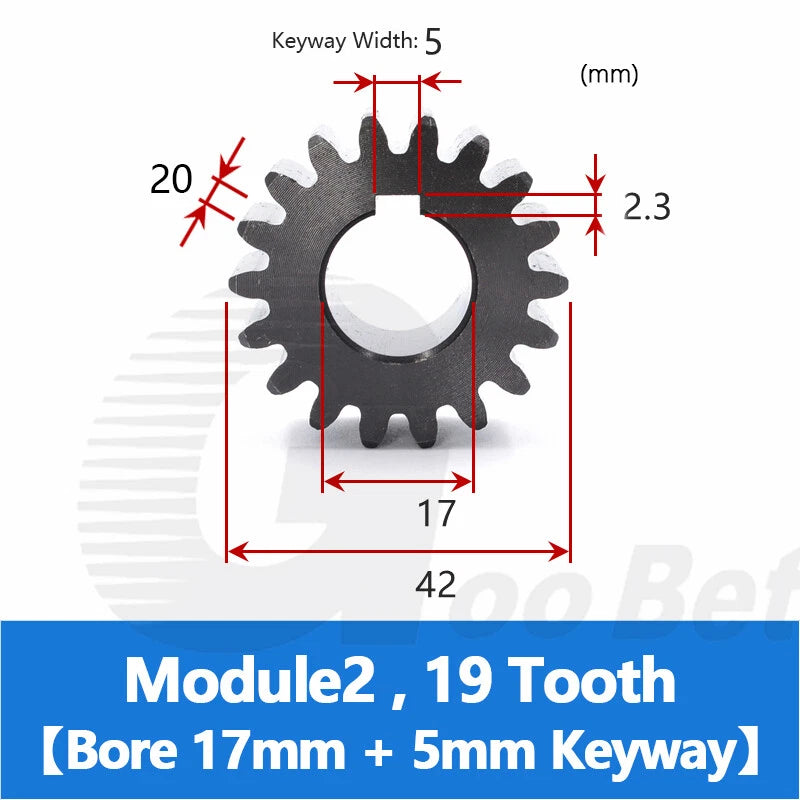 Spur Gear C45 Steel Black Oxided Module 2 Pinion 12-30 Tooth Keyway 10-32mm Flat