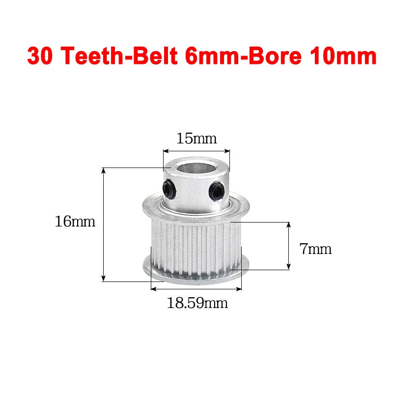 2GT Drive Pulley With Step 16 Tooth - 100 Tooth Bore 4mm - 25mm for 6mm Belt
