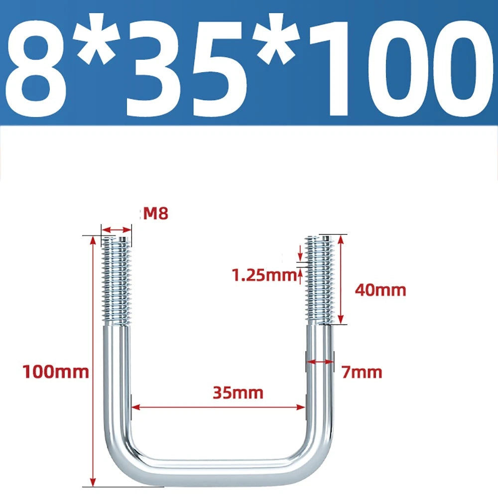 Square U-Bolts Galvanized Carbon Steel Fixing Clamp Bolt M6 M8 M10 M12 M14 M16