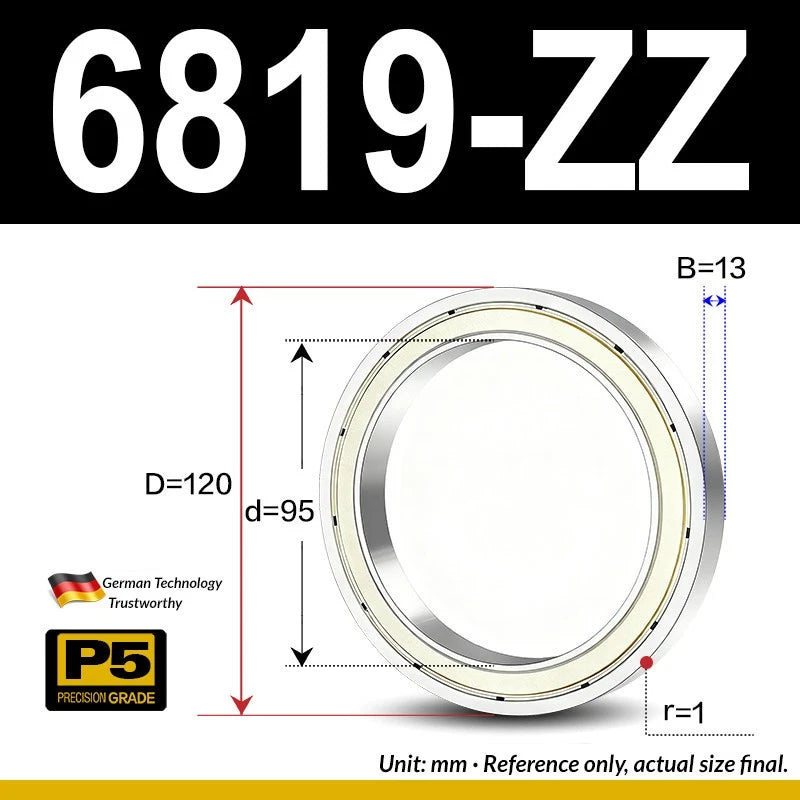 Thin Wall Bearings Deep Groove Ball Bearing ZZ or RZ, ID 10-95mm, OD 19-120mm