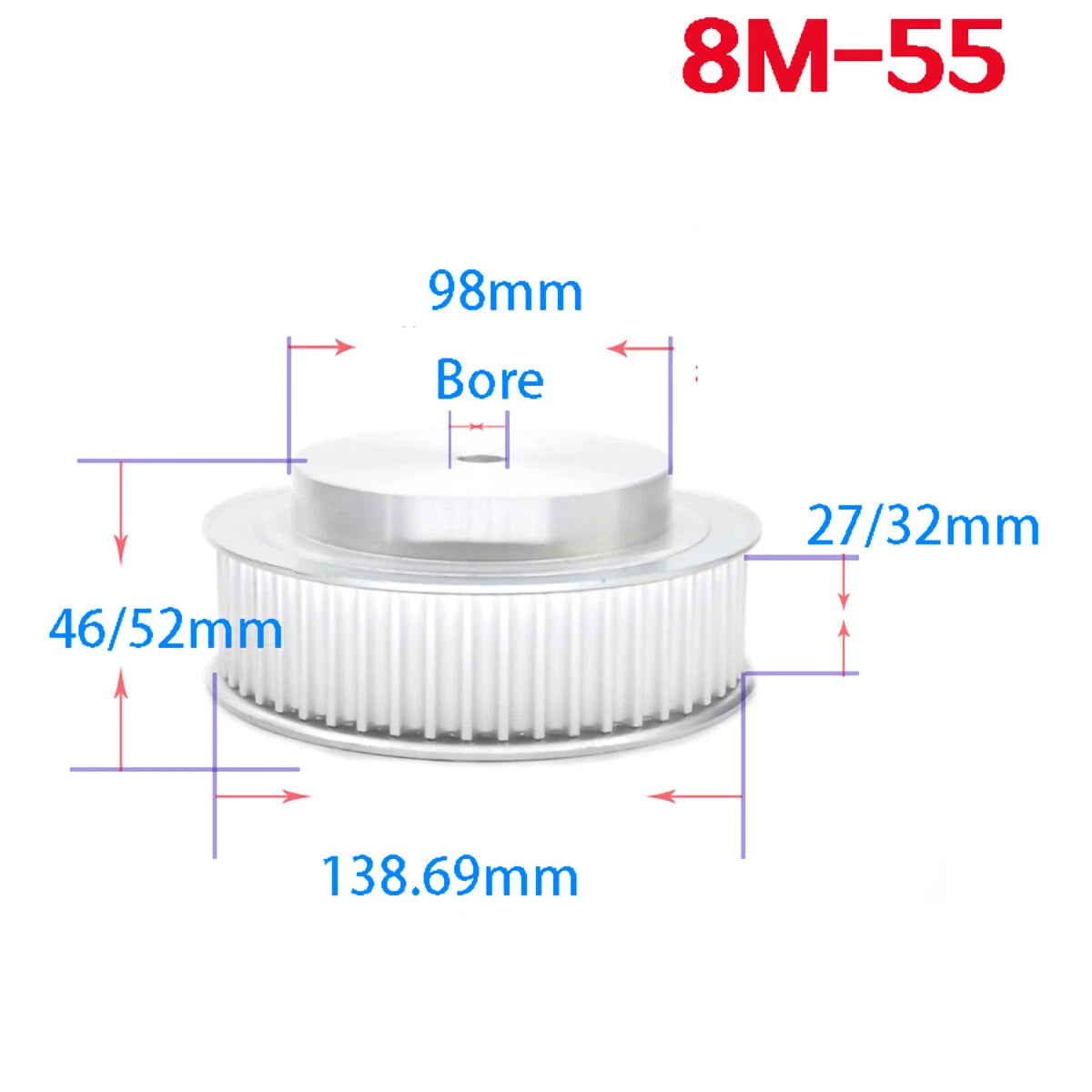 BF-type HTD8M 25mm-30mm Timing Belt Pulley 12 - 72 Tooth for CNC Step Motor