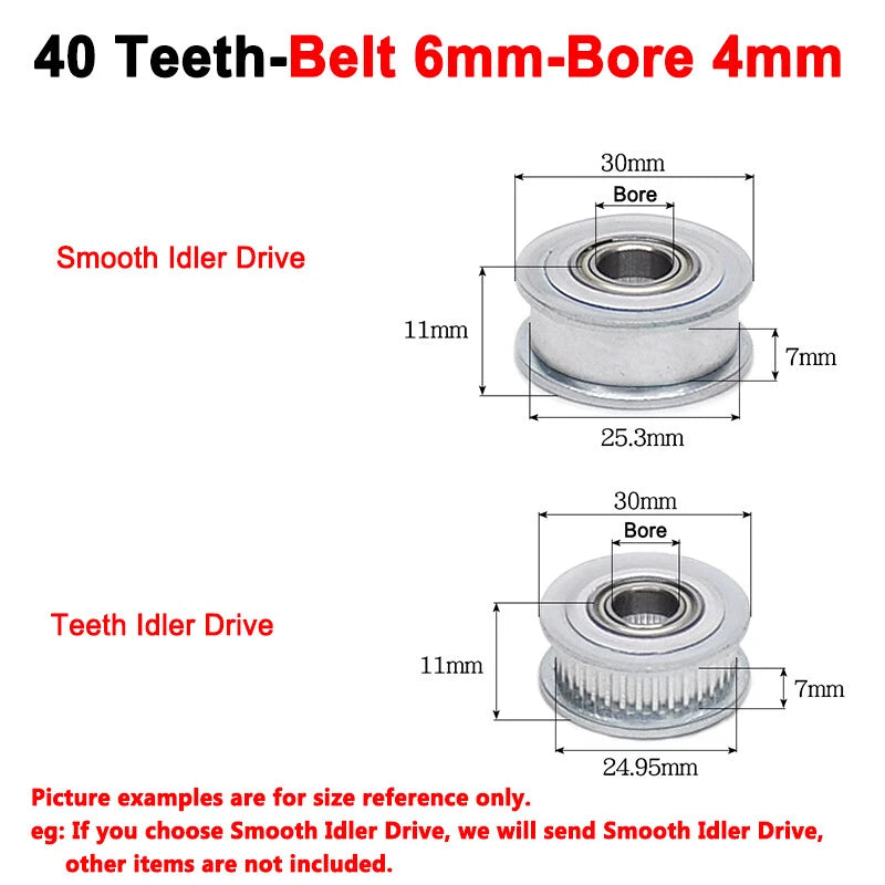 2GT Smooth-Tooth Idler Pulley 16Tooth - 40Tooth Bore 3mm 4mm 5mm 6mm 7mm 8mm
