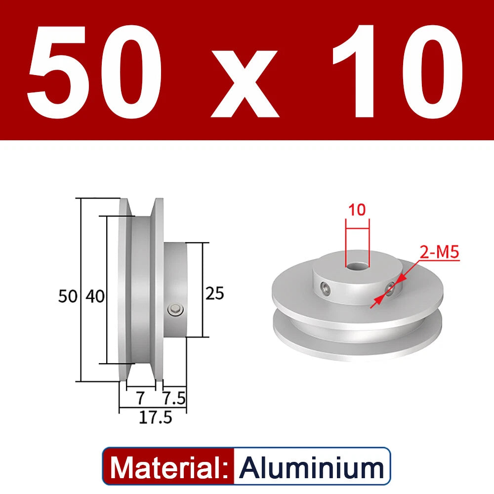 OD 20mm-100mm Aluminium V-Groove Pulley With Fixed Screw for 5mm/6mm Width Belt