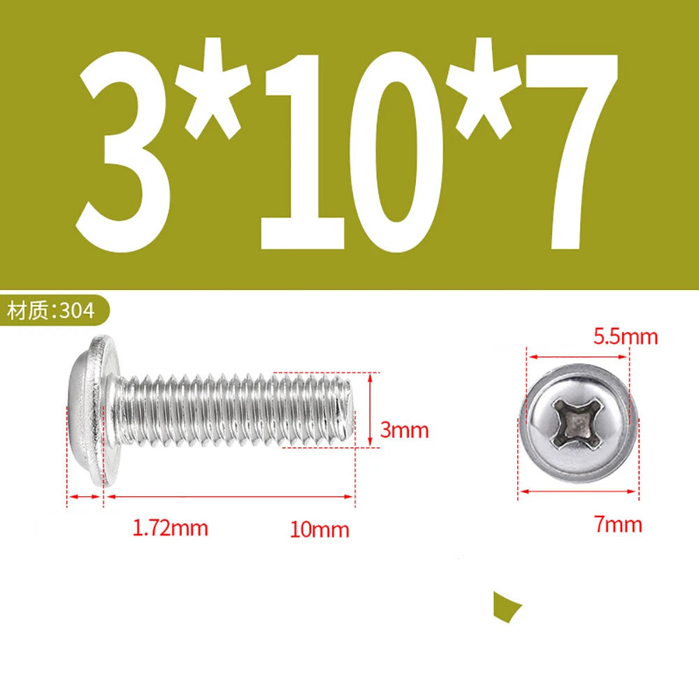 Phillips Flanged Button Head Screws M1.4–M6 | 304 Stainless Steel