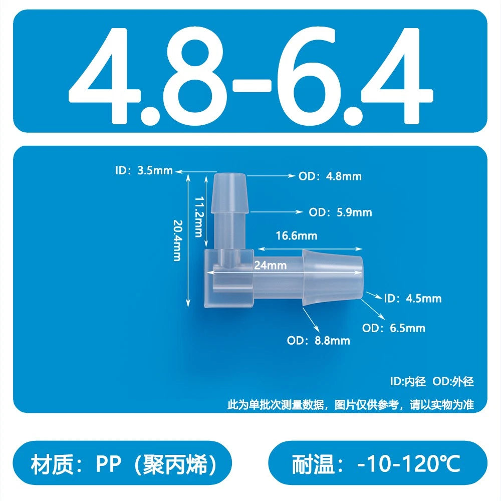 90° Elbow Plastic Barbed Joiner Reducer Connector Pipe Tube Hose Water 1.6-25mm