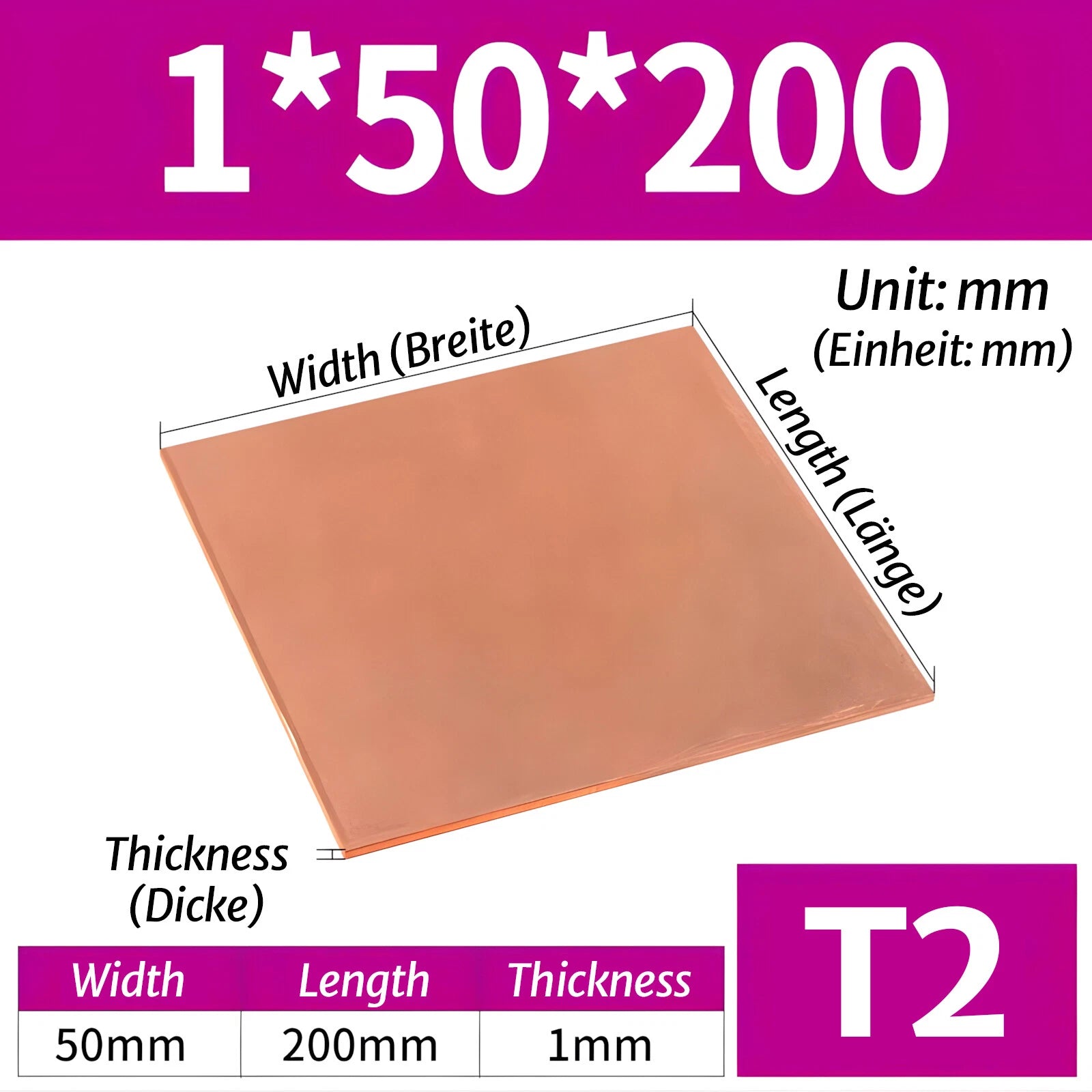 T2 Pure Copper Sheet/Plate Copper Block Laser Cut Many Sizes 0.3mm - 8mm Thick