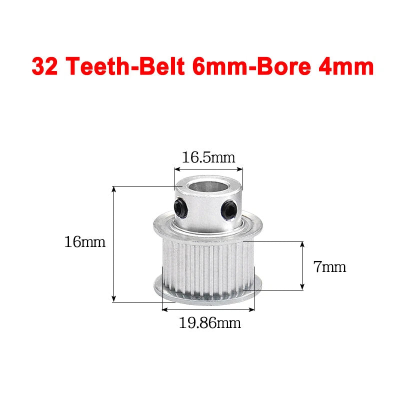 2GT Drive Pulley With Step 16 Tooth - 100 Tooth Bore 4mm - 25mm for 6mm Belt