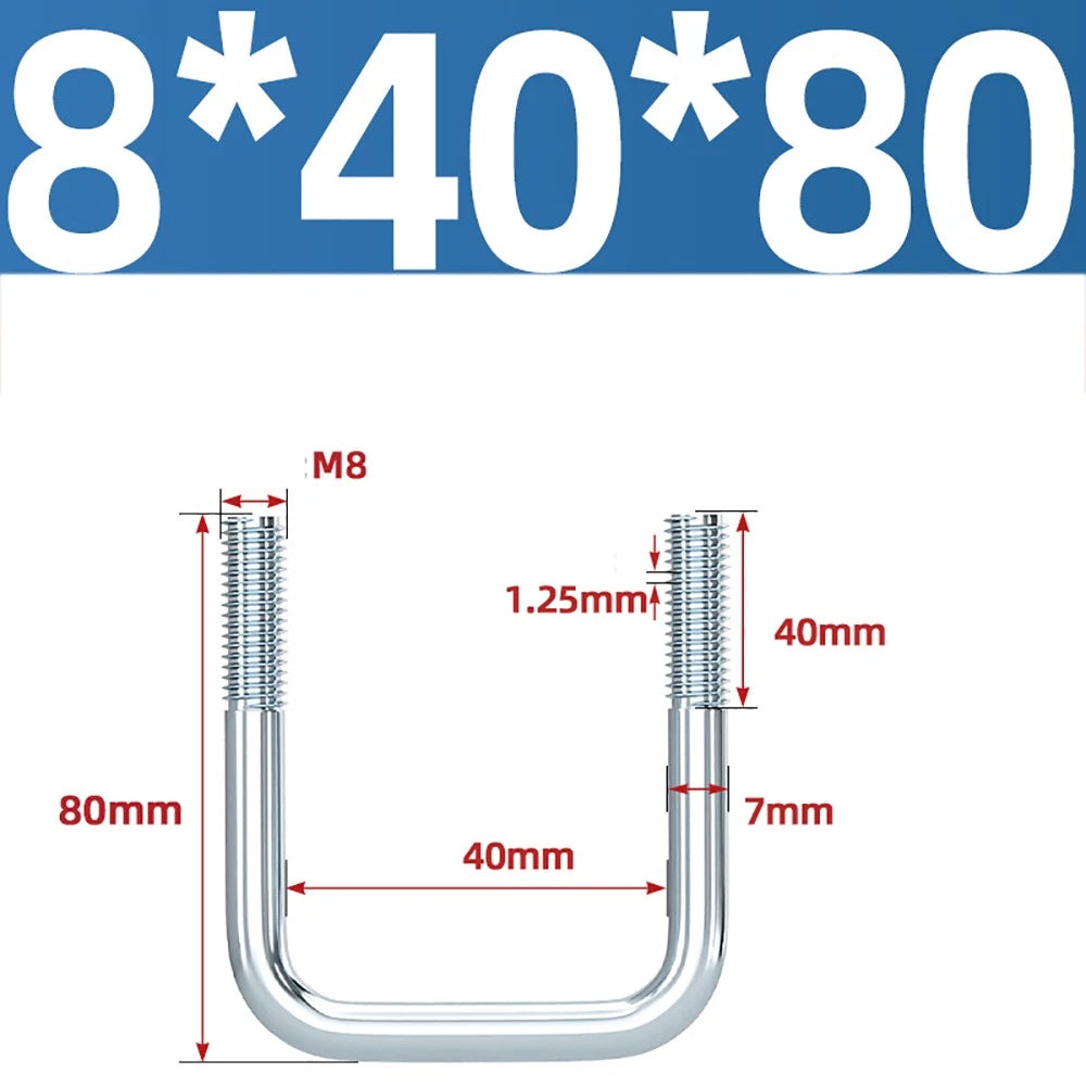 Square U-Bolts Galvanized Carbon Steel Fixing Clamp Bolt M6 M8 M10 M12 M14 M16