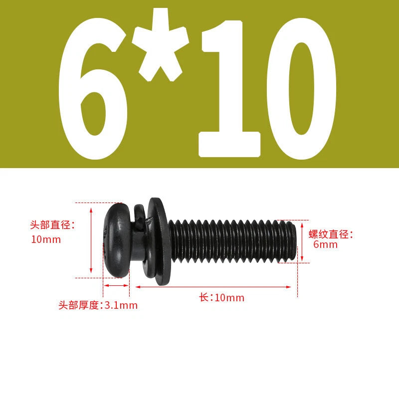 Black Zinc Pan Head Machine Screws with Washers, M2–M6 Pozi Phillips Drive