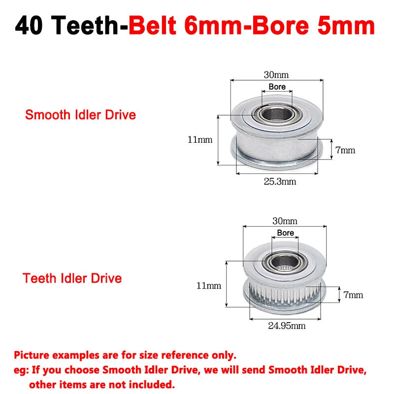2GT Smooth-Tooth Idler Pulley 16Tooth - 40Tooth Bore 3mm 4mm 5mm 6mm 7mm 8mm