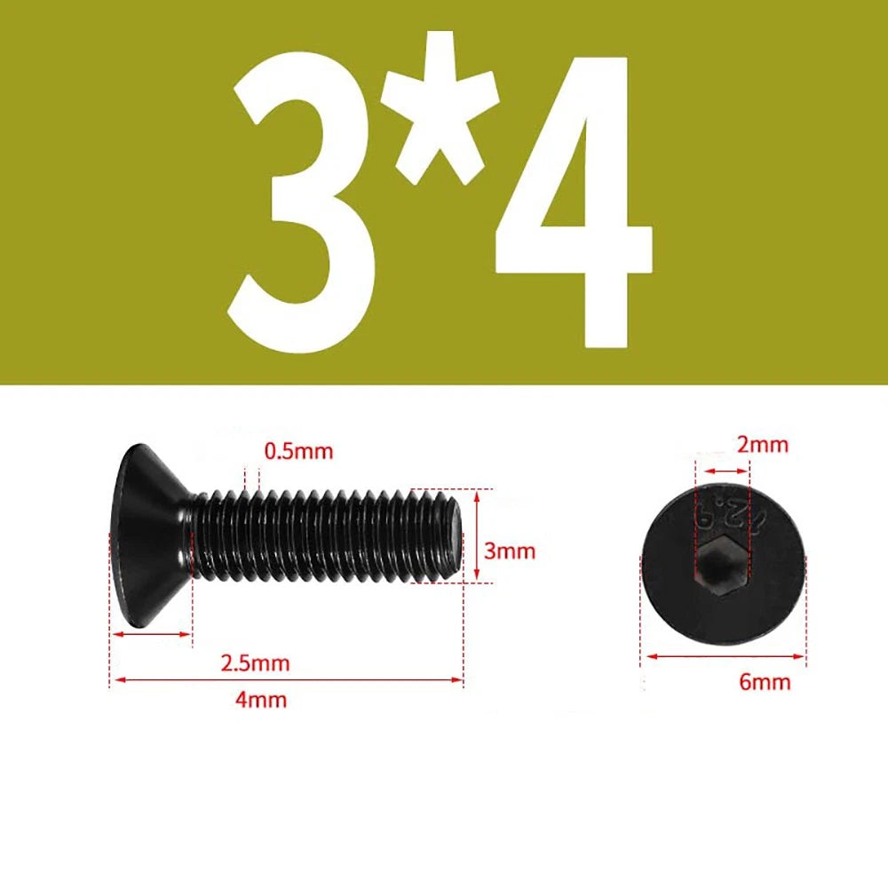 M1.6–M3 Countersunk Socket Head Screws – 12.9 Grade Carbon Steel, Flat Head, Fully Threaded (3–50mm Overall Length)