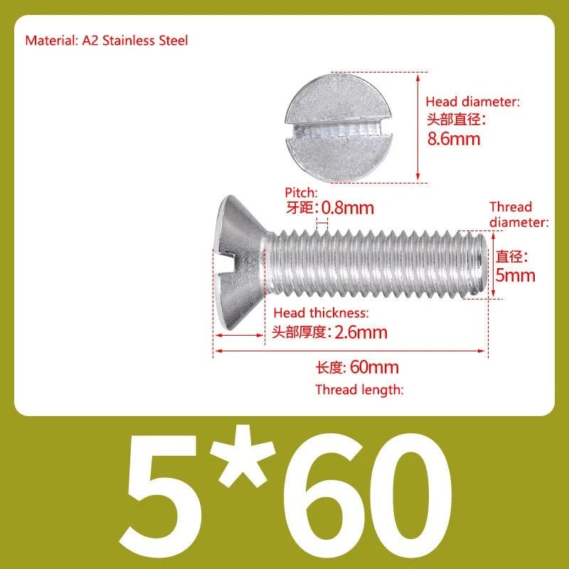 A2 Stainless Steel Slotted Countersunk Screws DIN 963 | M4 M5 M6 - HomeDIYer