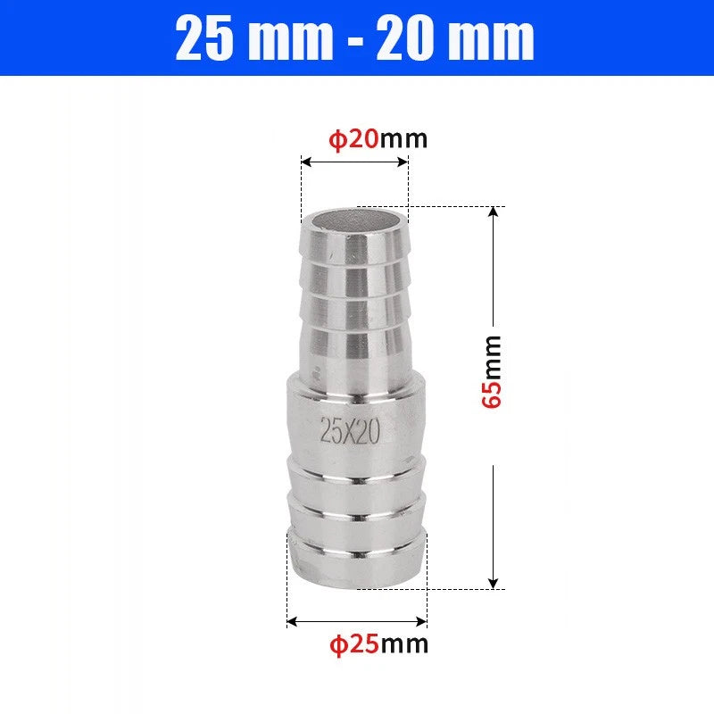 6mm~50mm Stainless Reducer Barbed Hose Joiner Connector Air Water Pipe Gas Tubi