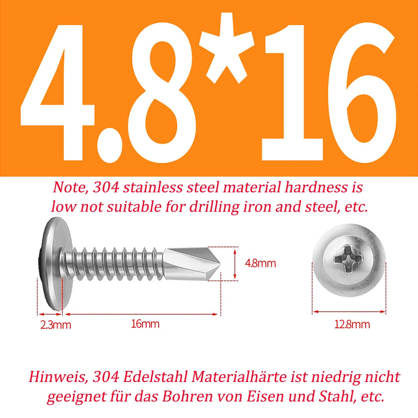 Self Drilling Wafer Head Screws – 304/410 Stainless & Galvanized Steel, M4.2 M4.8