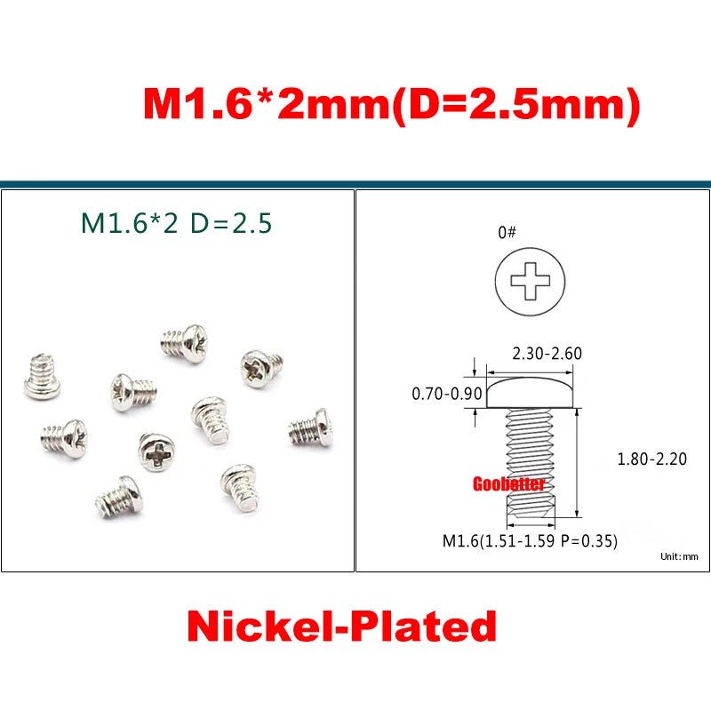 Phillips Pan Head Machine Screws M0.8 M1 M1.2 M1.4 M1.6 M1.7 — Cross Round Head Bolts, Multiple Coatings - HomeDIYer