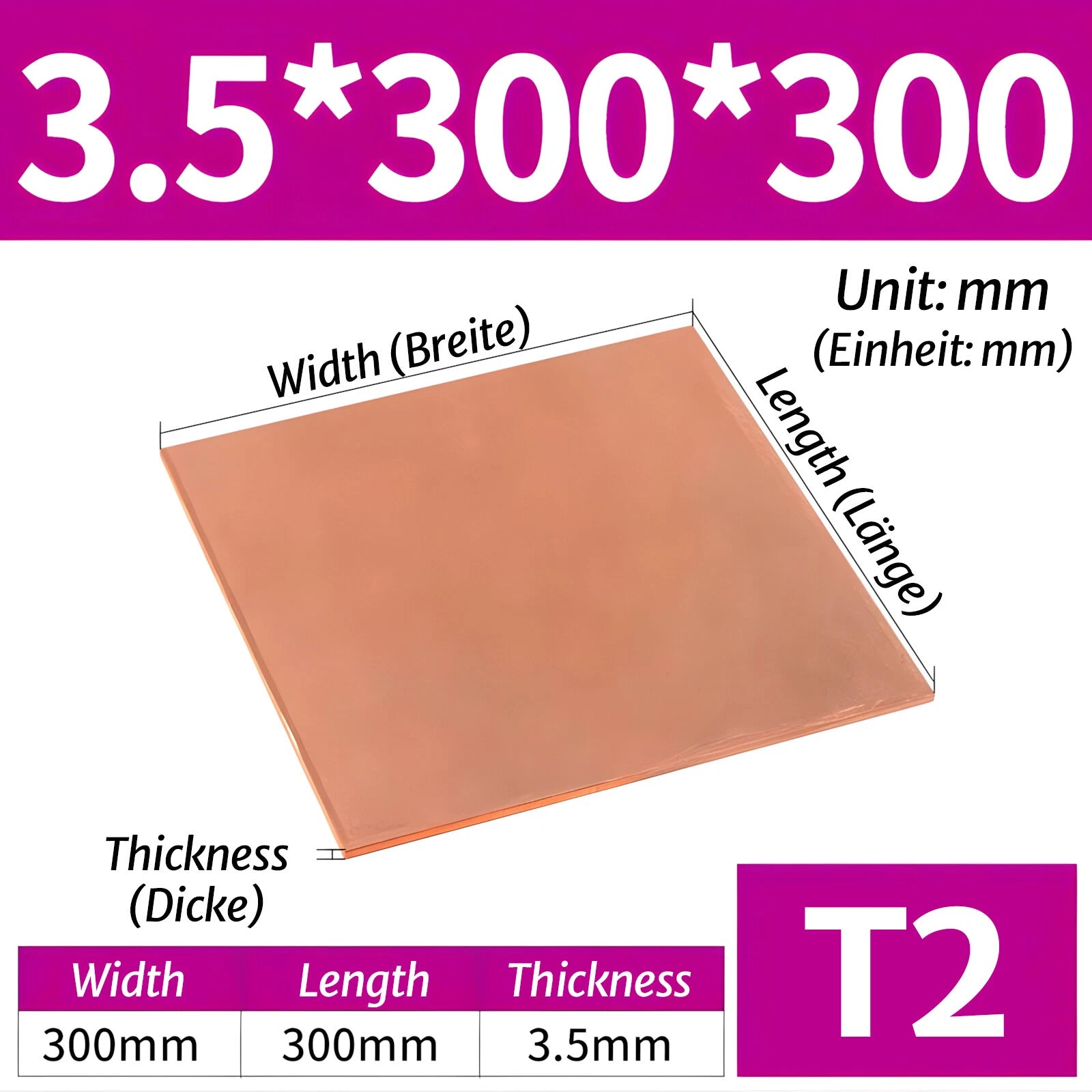 T2 Pure Copper Sheet/Plate Copper Block Laser Cut Many Sizes 2mm - 8mm Thick