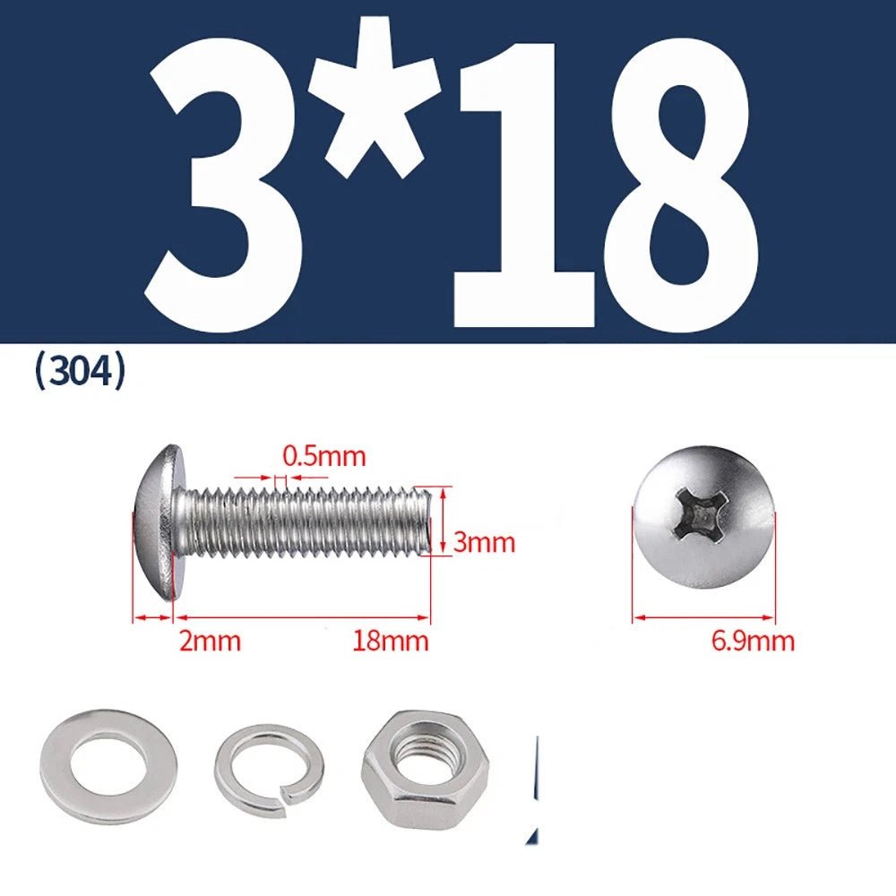 M2–M4 Phillips Truss Head Machine Screws with Hex Nuts & Washers – A2 Stainless Steel - HomeDIYer