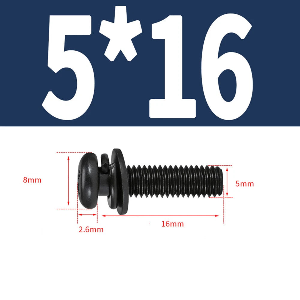 M5–M8 Phillips Pan Head Screws with Flat Washer – Nickel Plated or Black Zinc, Carbon Steel