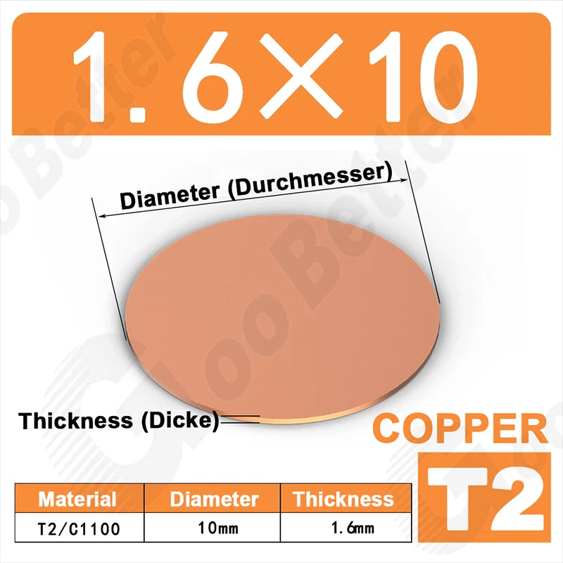 Solid Pure Copper Discs Blank Metal Round Sheet Plate Thick 0.5-3mm Dia 20-100mm