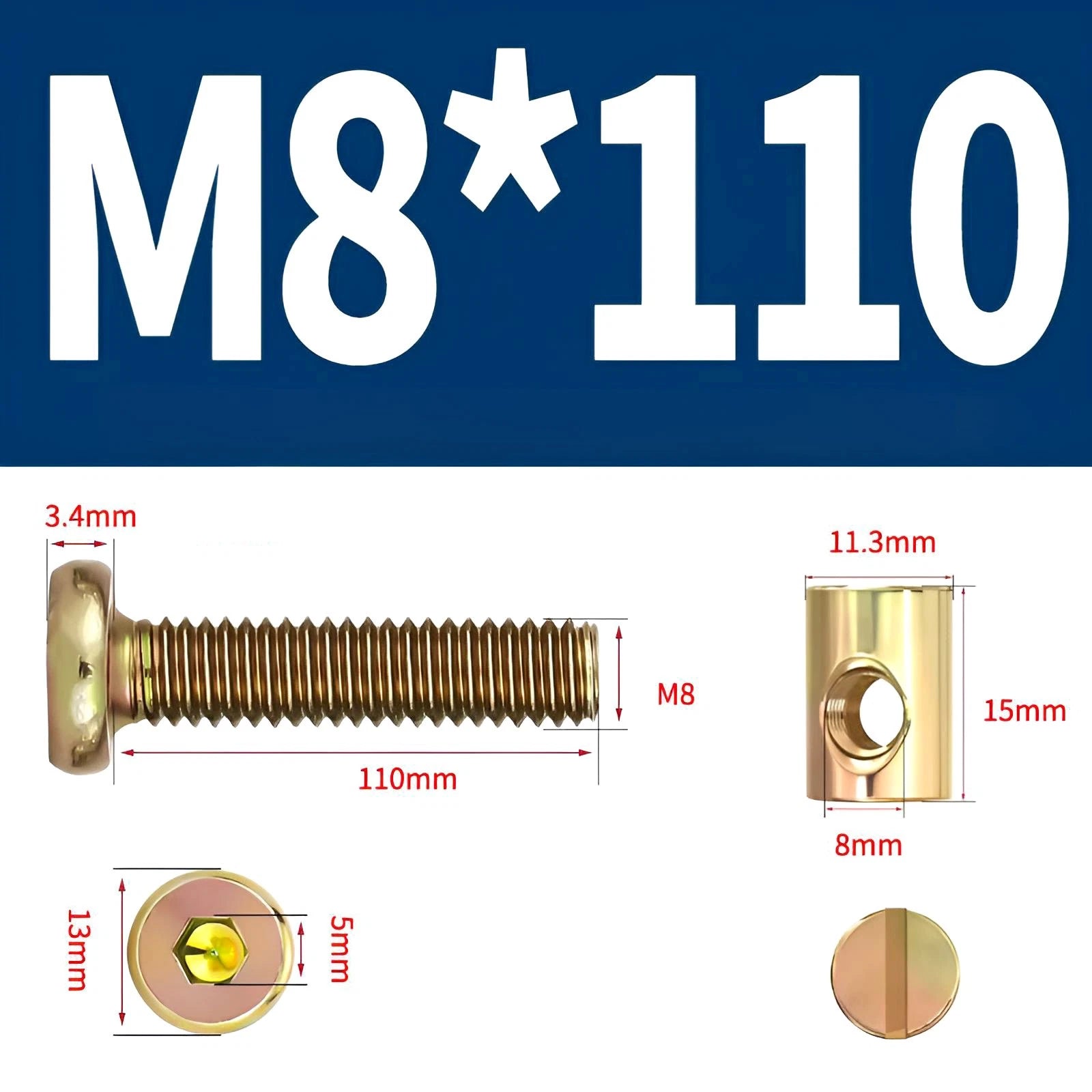 M6 M8 Galvanised Furniture Connecting Bolts with Barrel Nuts | Slotted & Phillips | 8mm–120mm