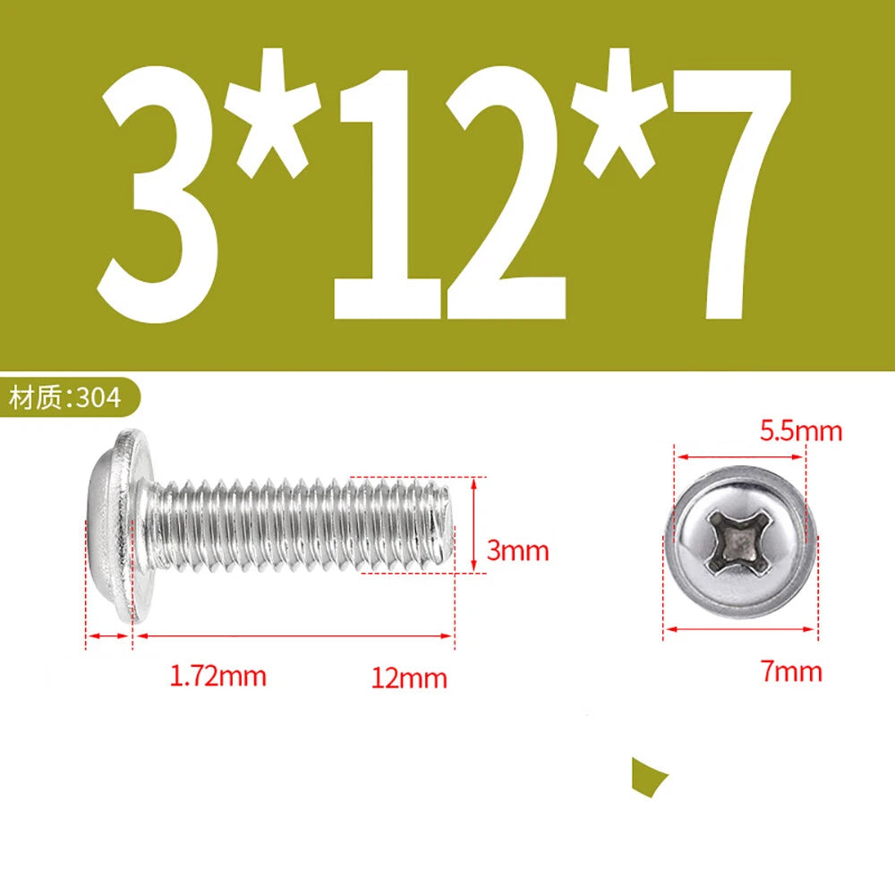 Phillips Flanged Button Head Screws M1.4–M6 | 304 Stainless Steel