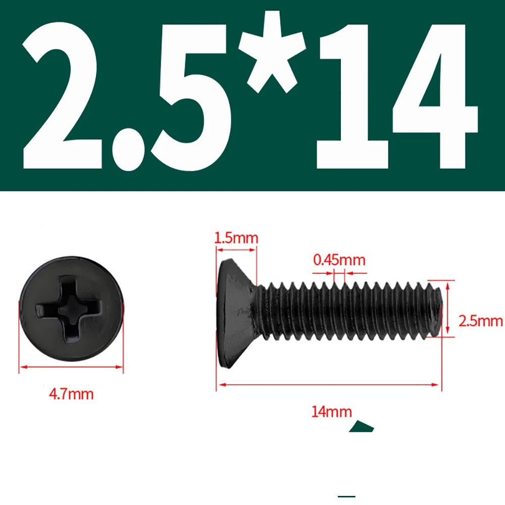 Black Phillips Flat Head Countersunk Machine Screws — Carbon Steel M1–M6