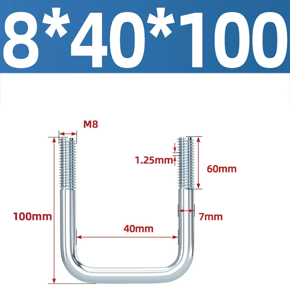 Square U-Bolts Galvanized Carbon Steel Fixing Clamp Bolt M6 M8 M10 M12 M14 M16