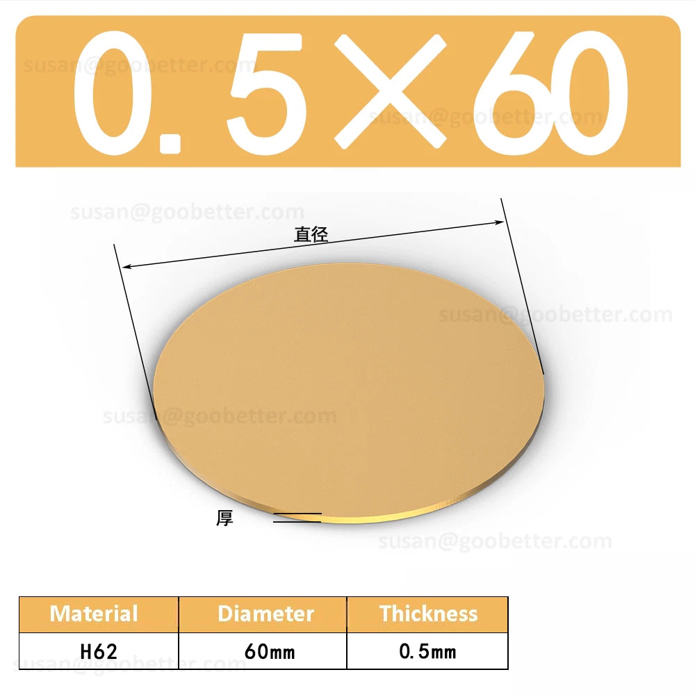 H62 Solids Brass Discs Blanks Metal Round Sheets OD 10mm-300mm Thick 0.3mm-4mm