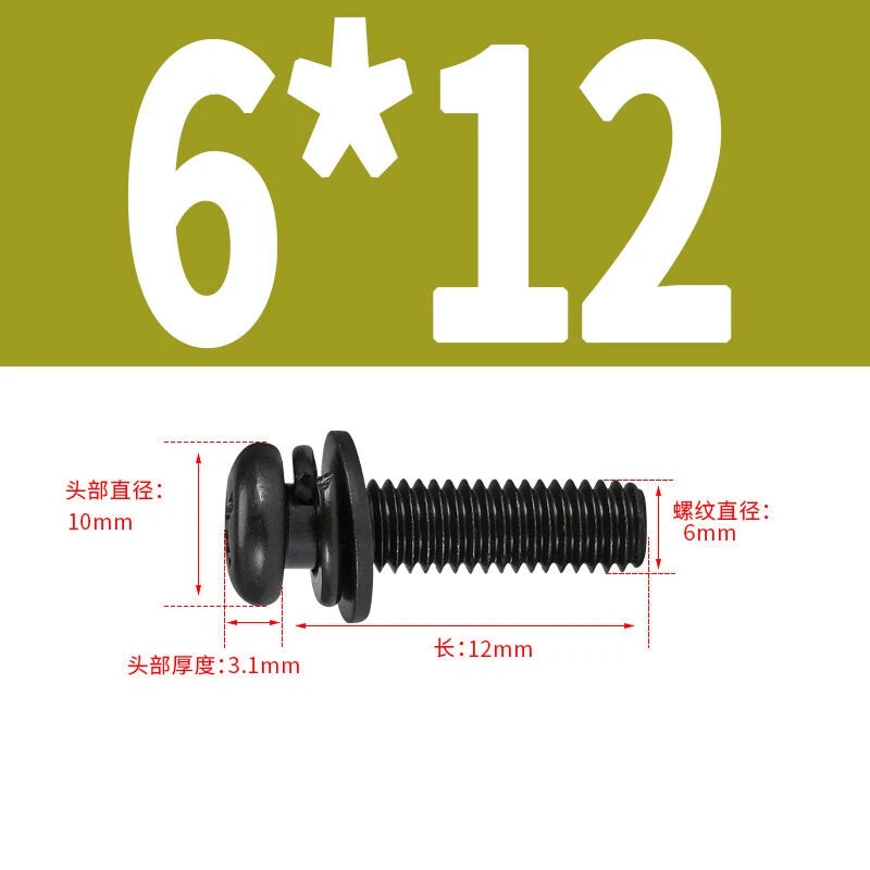 Black Zinc Pan Head Machine Screws with Washers, M2–M6 Pozi Phillips Drive