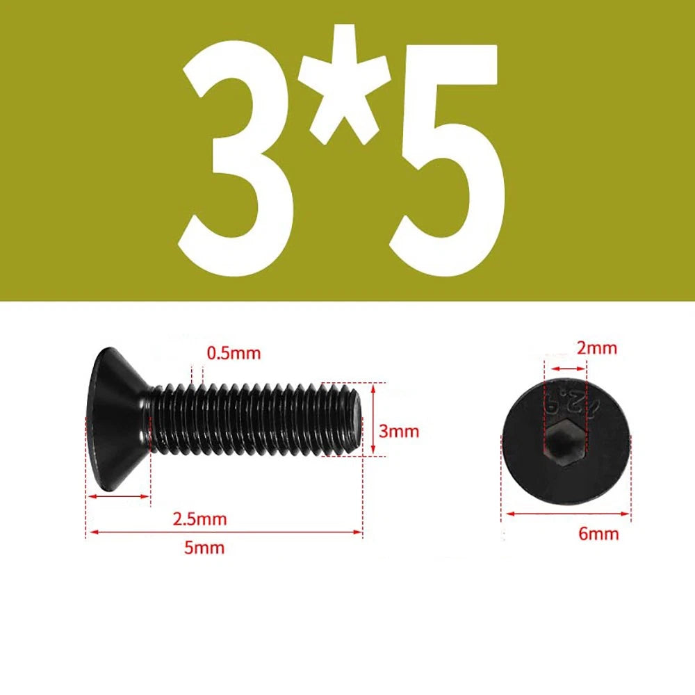 M1.6–M3 Countersunk Socket Head Screws – 12.9 Grade Carbon Steel, Flat Head, Fully Threaded (3–50mm Overall Length)