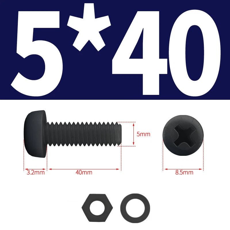 Black Nylon Phillips Machine Screws with Nuts & Washers — Metric M2 to M8 - HomeDIYer