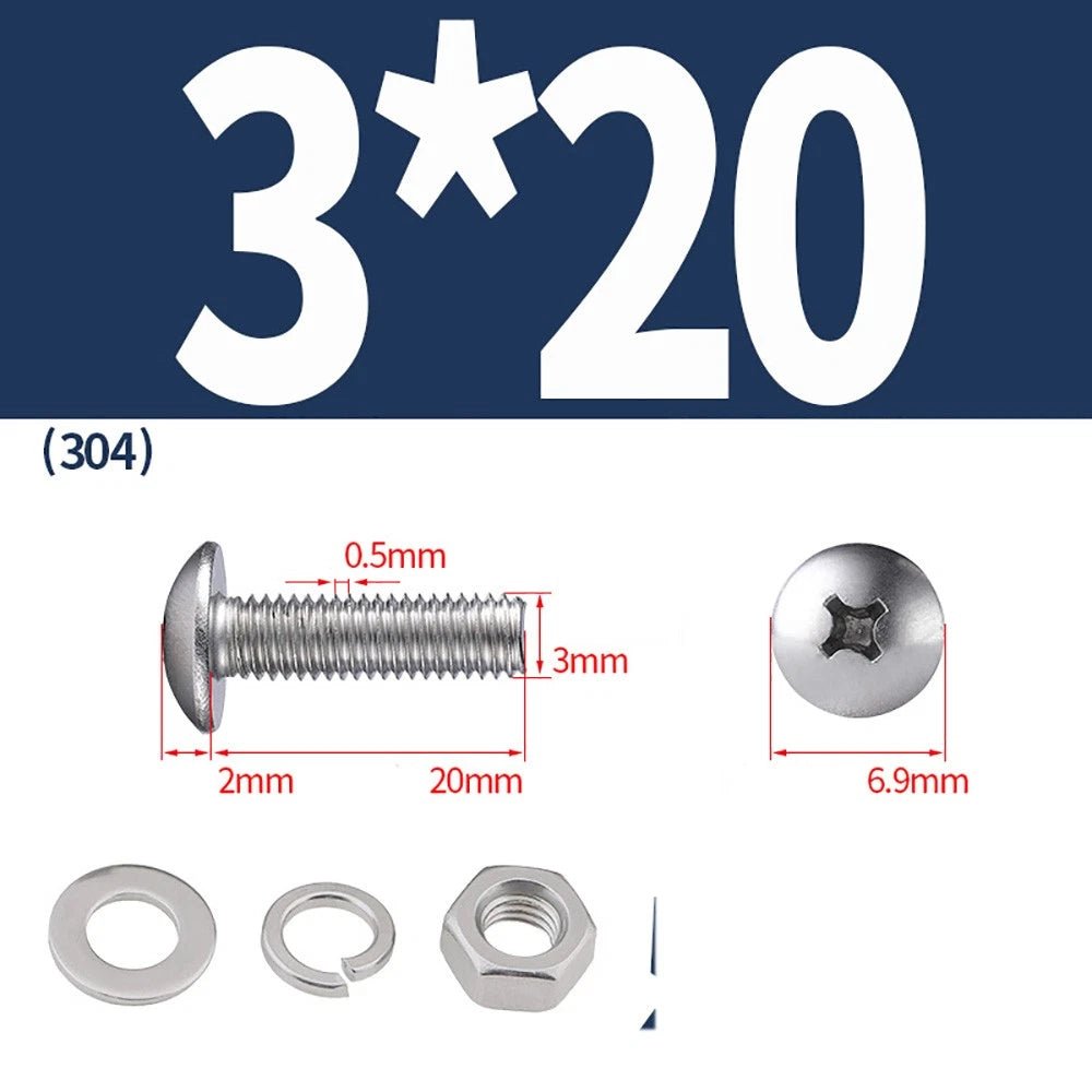 M2–M4 Phillips Truss Head Machine Screws with Hex Nuts & Washers – A2 Stainless Steel - HomeDIYer