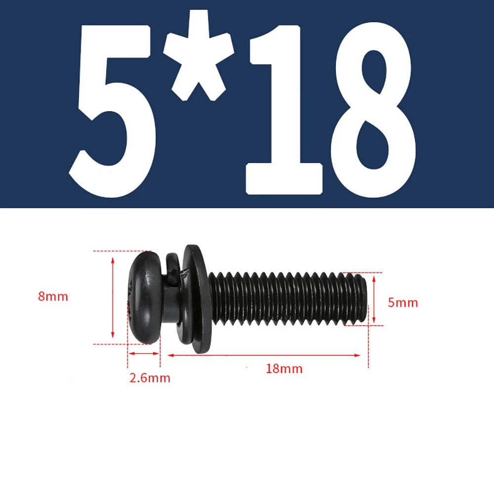 M5–M8 Phillips Pan Head Screws with Flat Washer – Nickel Plated or Black Zinc, Carbon Steel