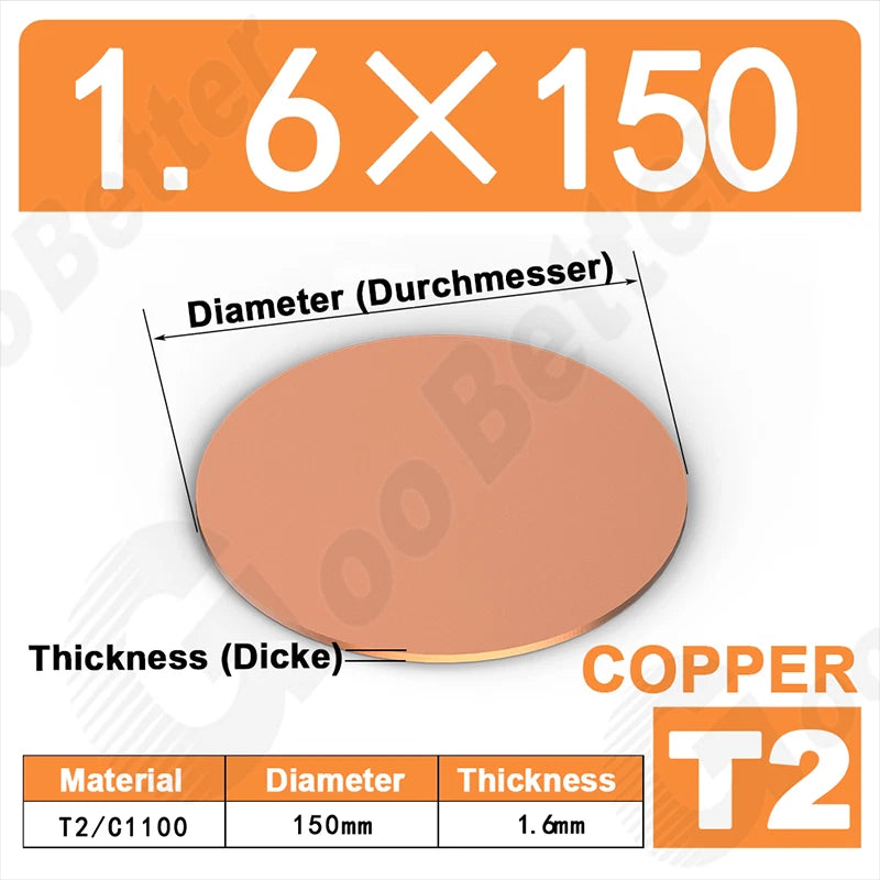 Solid Pure Copper Discs Blank Metal Round Sheet Plate Thick 0.5-3mm Dia 20-100mm