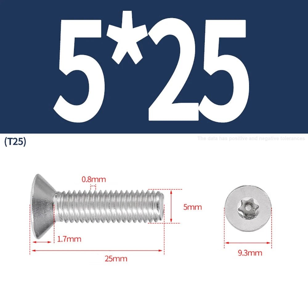 M3–M8 Pin Torx Countersunk Flat Head Machine Screws | A2 Stainless Steel - HomeDIYer