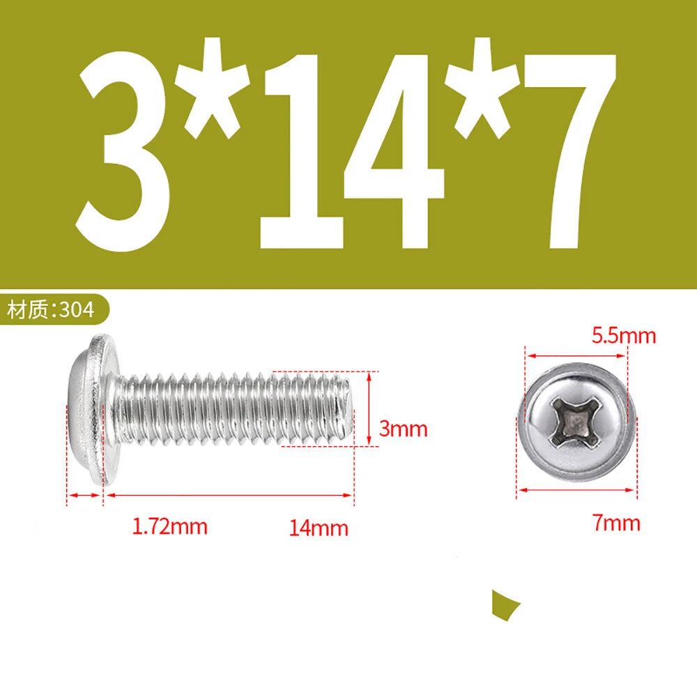 Phillips Flanged Button Head Screws M1.4–M6 | 304 Stainless Steel