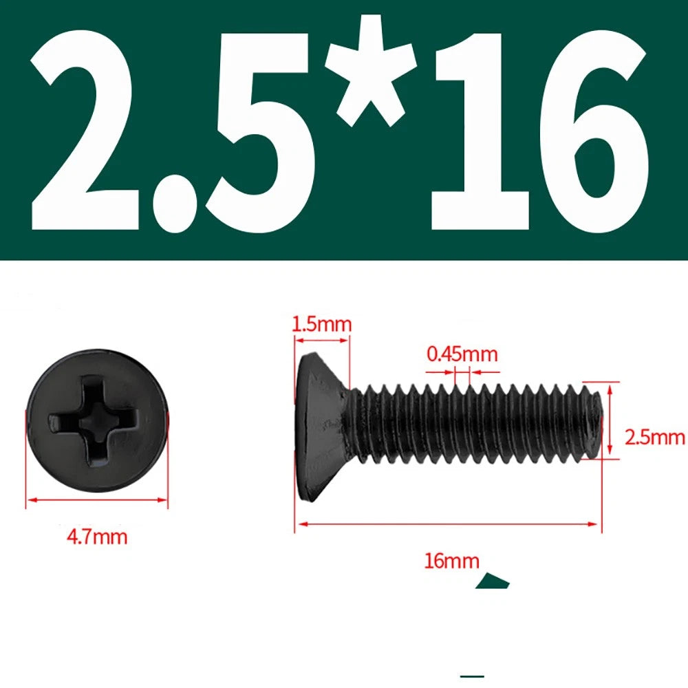Black Phillips Flat Head Countersunk Machine Screws — Carbon Steel M1–M6