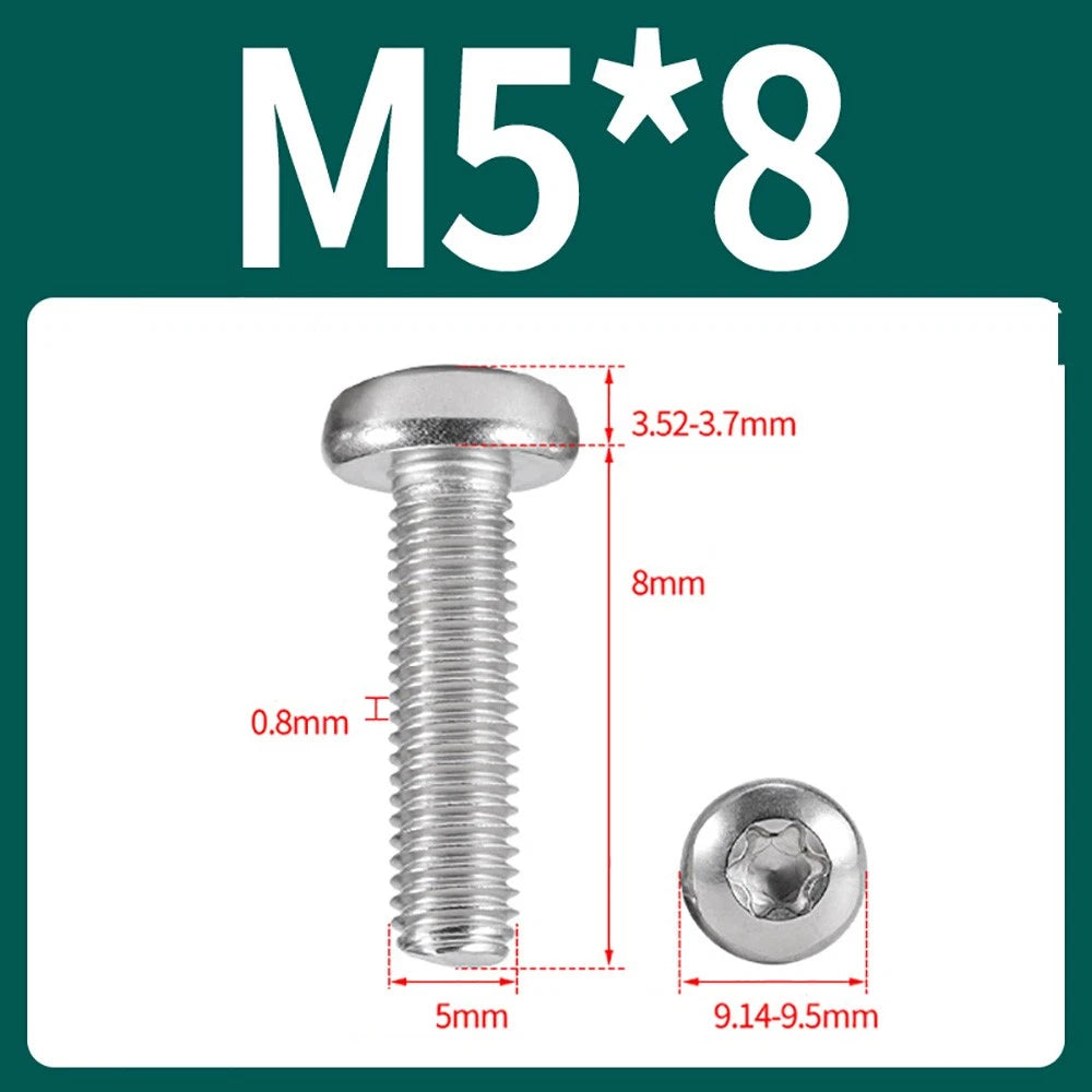 M2–M10 A2 Stainless Steel Torx Button Head Machine Screws, With or Without Column, Pack of 5