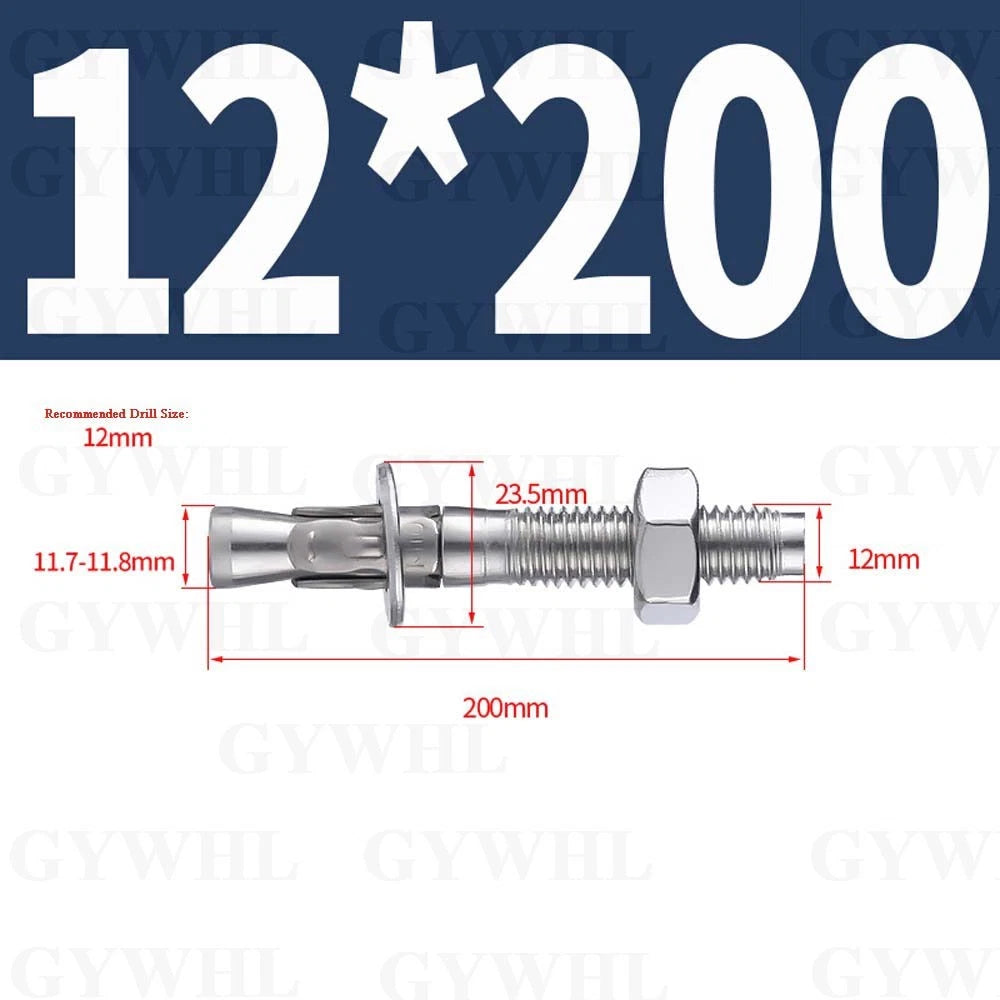 Hex Head Expansion Anchor Bolts — M6 to M20, Stainless Steel A2 & Zinc Plated, Extra Long