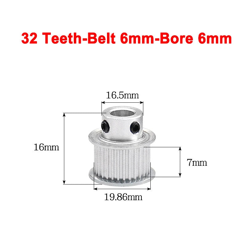 2GT Drive Pulley With Step 16 Tooth - 100 Tooth Bore 4mm - 25mm for 6mm Belt