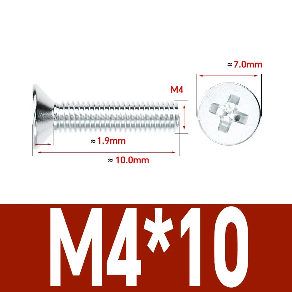 Countersunk Phillips Machine Screws – M2 to M12, White / Colour Zinc Plated, Carbon Steel