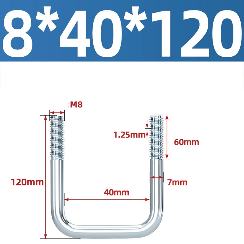 Square U-Bolts Galvanized Carbon Steel Fixing Clamp Bolt M6 M8 M10 M12 M14 M16