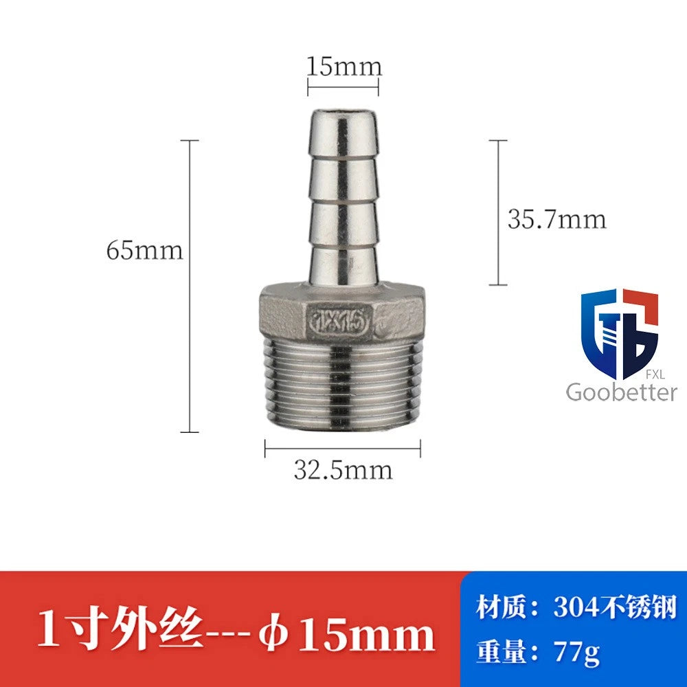 BSP Stainless Steel Male Thread Barb Hose Tail Connector — 1/8" to 2"