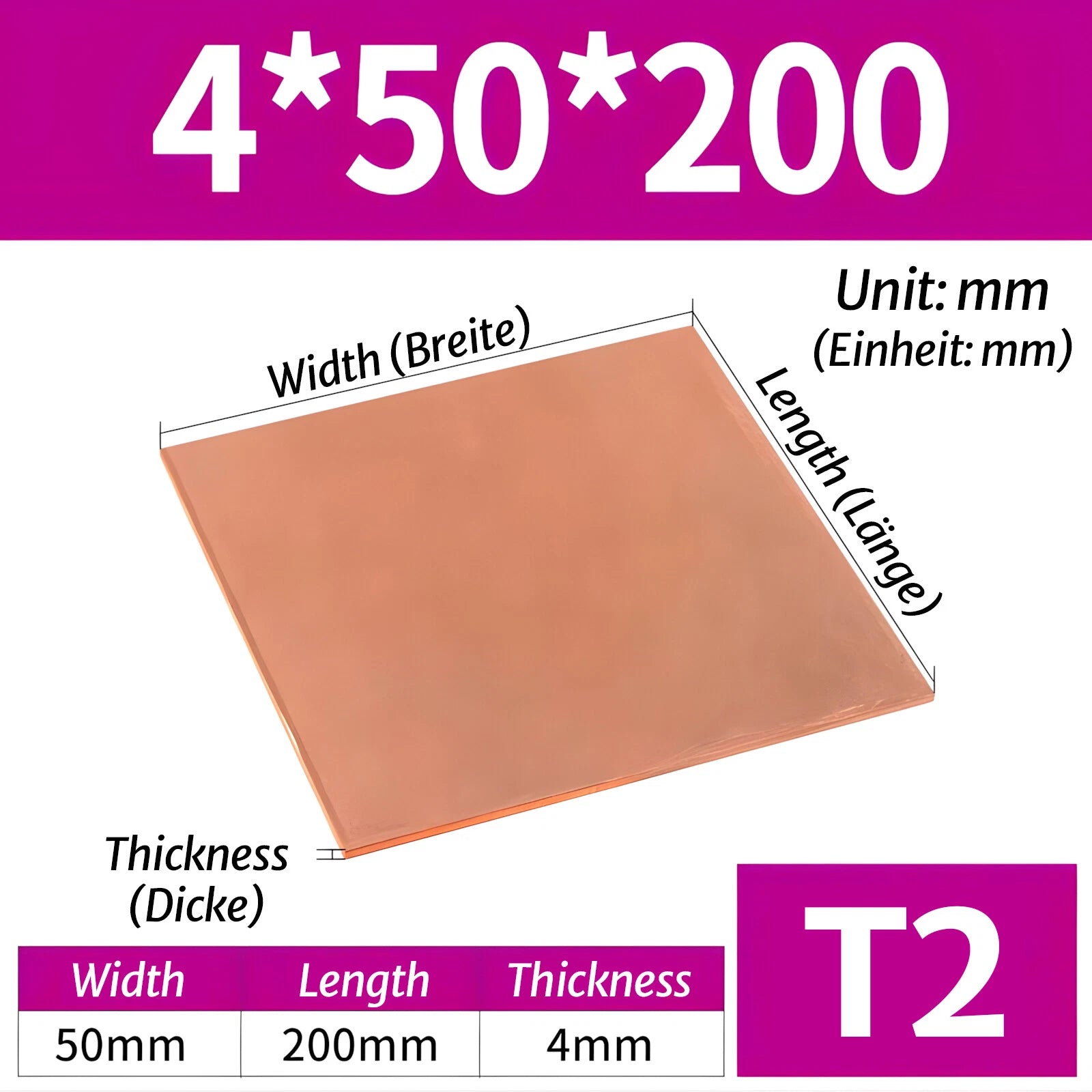 T2 Pure Copper Sheet/Plate Copper Block Laser Cut Many Sizes 2mm - 8mm Thick