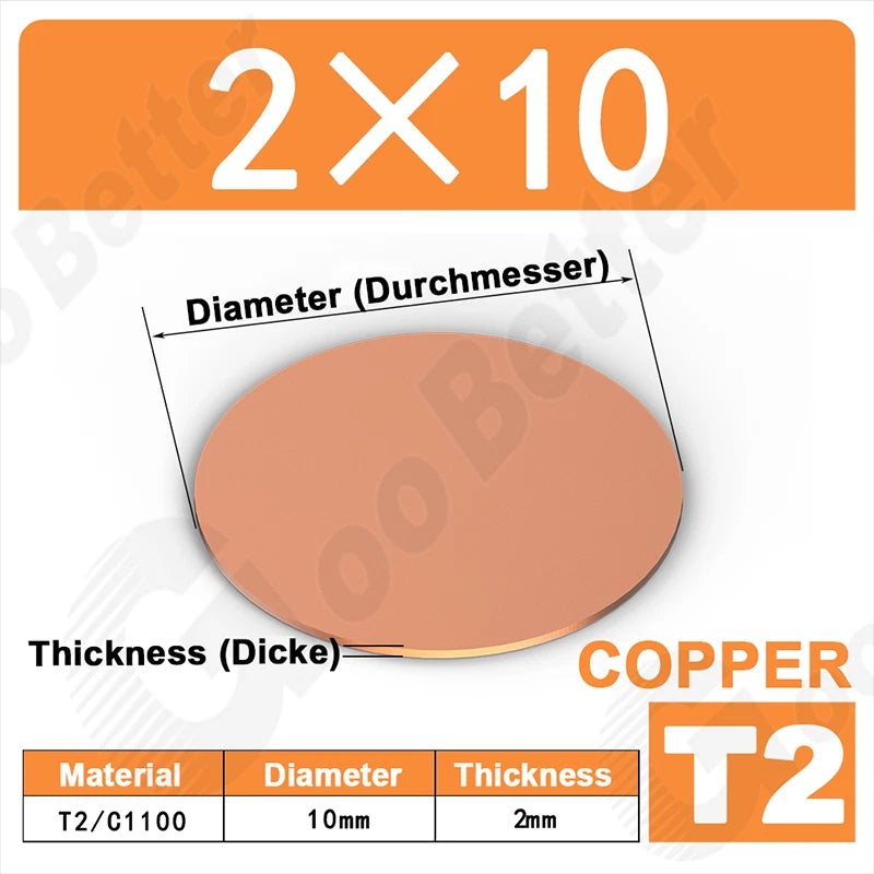 Solid Pure Copper Discs Blank Metal Round Sheet Plate Thick 0.5-3mm Dia 20-100mm