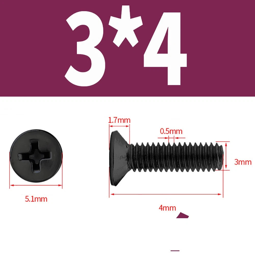 Black Phillips Flat Head Countersunk Machine Screws — Carbon Steel M1–M6