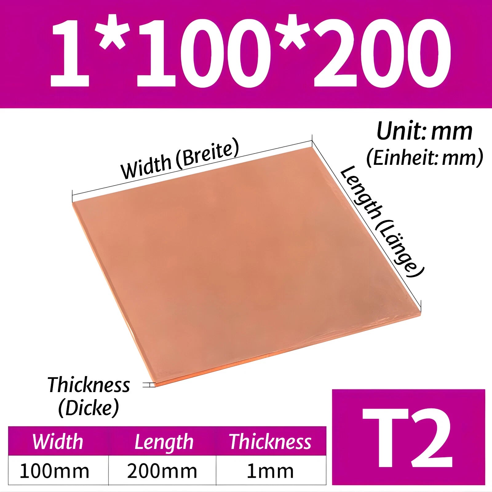T2 Pure Copper Sheet/Plate Copper Block Laser Cut Many Sizes 0.3mm - 8mm Thick