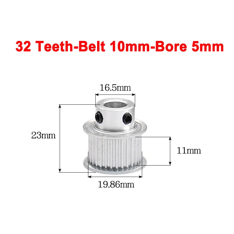 2GT Drive Pulley With Step 16 Tooth - 100 Tooth Bore 4mm - 25mm for 10mm Belt