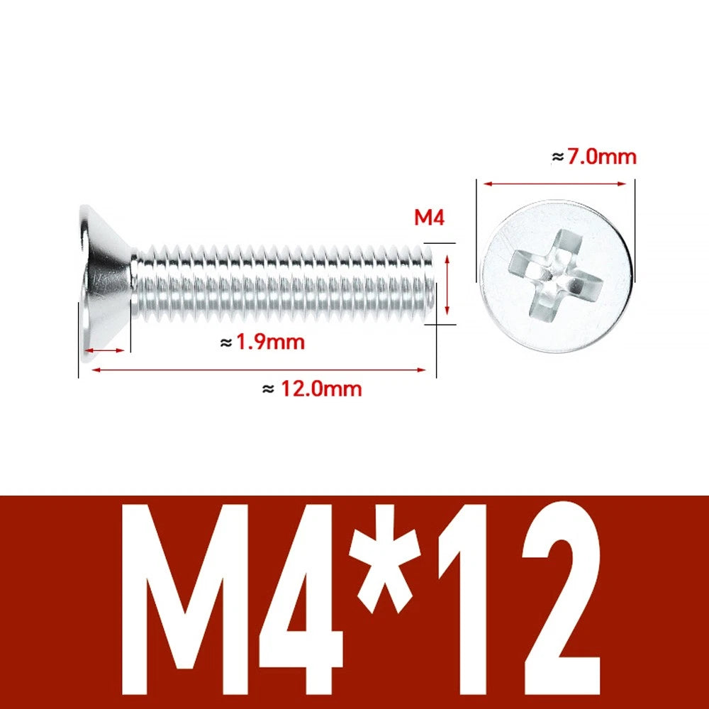 Countersunk Phillips Machine Screws – M2 to M12, White / Colour Zinc Plated, Carbon Steel