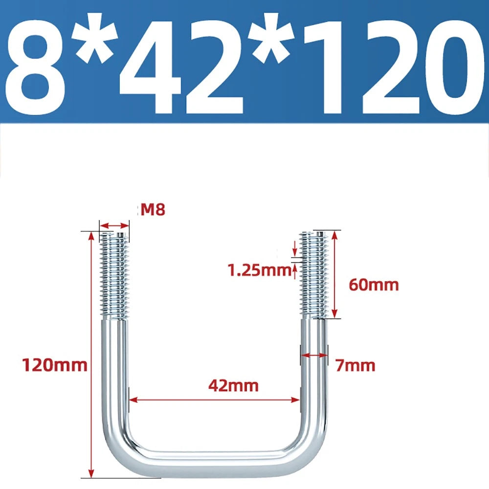 Square U-Bolts Galvanized Carbon Steel Fixing Clamp Bolt M6 M8 M10 M12 M14 M16